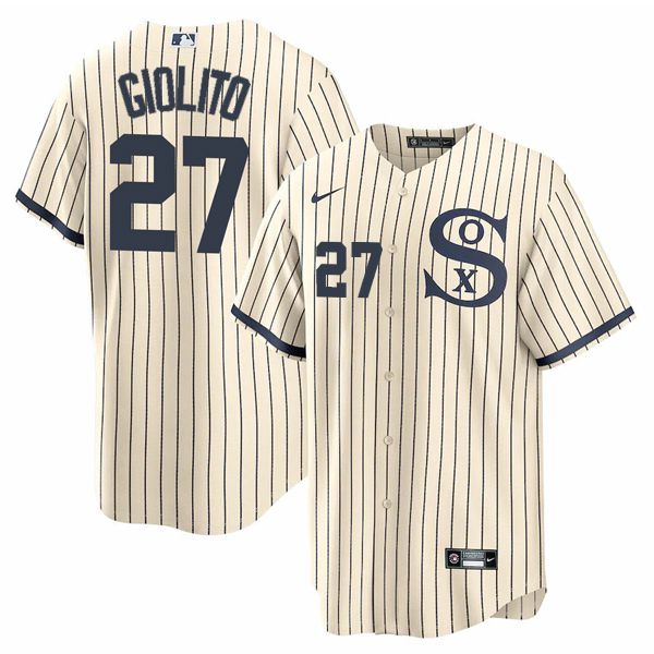 Men Chicago White Sox #27 Giolito Cream stripe Dream version Game Nike 2021 MLB Jersey